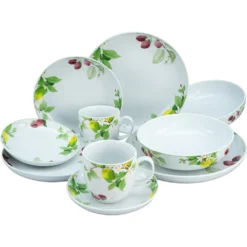 CreaTable Kombiservice »Royal Orchard«, (Set, 10 Tlg., Kaffeeservice Und Tafelservice Im Set, Für 2 Personen), Service, Mit Hübschen Obstdekor, Made In Europe