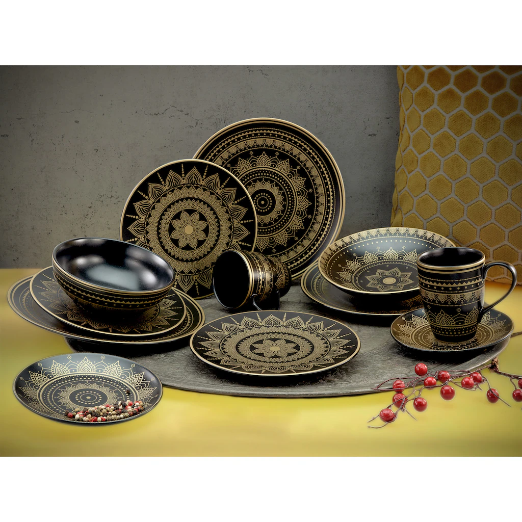 CreaTable Kombiservice »Mandala Gold«, (Set, 8 tlg., Kaffeeservice und Tafelservice im Set, für 2 Personen), Service, goldene orientalische Motive CreaTable Kombiservice »Mandala Gold«, (Set, 8 Tlg., Kaffeeservice Und Tafelservice Im Set, Für 2 Personen), Service, Goldene Orientalische Motive -Creatable 1162cea027ca58565d3e91cd15ac40e9