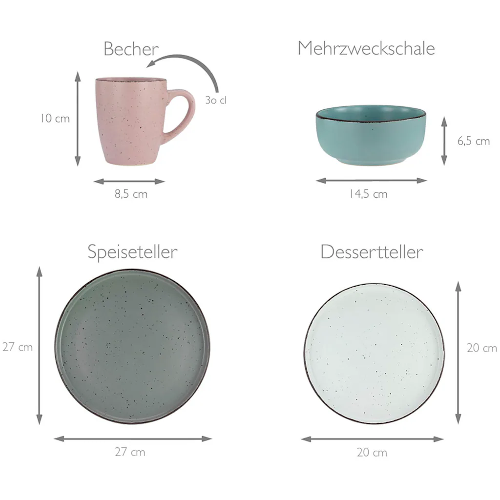 CreaTable Kombiservice »Modern Fashion«, (Set, 16 tlg., Kaffeeservice und Tafelservice im Set, für 4 Personen), Service, seidenmatte Glasur, unregelmäßige Sprenkel CreaTable Kombiservice »Modern Fashion«, (Set, 16 Tlg., Kaffeeservice Und Tafelservice Im Set, Für 4 Personen), Service, Seidenmatte Glasur, Unregelmäßige Sprenkel -Creatable 19946e6656de4f9603e5aea44ee76d6a