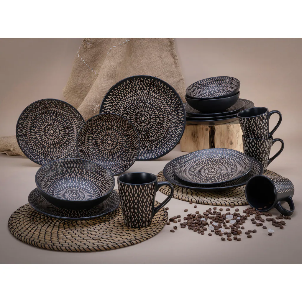 CreaTable Kombiservice »Crafted«, (Set, 16 tlg., Kaffeeservice und Tafelservice im Set, für 4 Personen), Service, schwarz, Rautenrelief, Ethnostyle CreaTable Kombiservice »Crafted«, (Set, 16 Tlg., Kaffeeservice Und Tafelservice Im Set, Für 4 Personen), Service, Schwarz, Rautenrelief, Ethnostyle -Creatable 1e684e361e59855e8e344ebf7067e540