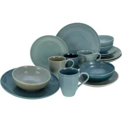 CreaTable Kombiservice »Reactive«, (Set, 16 Tlg., Kaffeeservice Und Tafelservice Im Set, Für 4 Personen), Service, Jedes Stück Ist Ein Unikat