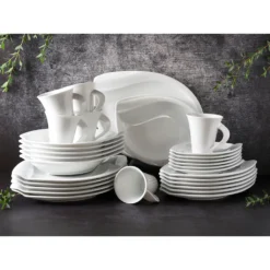 CreaTable Kombiservice »ACACIA«, (Set, 30 Tlg., Kaffeeservice Und Tafelservice Im Set, Für 6 Personen), Service, Weiß, Extravagantes Form, Mikrowellengeeignet -Creatable 37c39bbb984966a7812921fbacba1edb