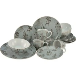 CreaTable Kombiservice »Vintage Flowers«, (Set, 16 Tlg., Kaffeeservice Und Tafelservice Im Set, Für 4 Personen), Service, Dekor Mit Getrockneten Blüten Und Gräsern, Made In Europe