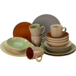 CreaTable Kombiservice »Urban Jungle«, (Set, 16 Tlg., Kaffeeservice Und Tafelservice Im Set, Für 4 Personen), Service, Moderne Coupeform, 4 Warme Wohnraumtonfarben