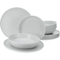 CreaTable Tafelservice »Chef Collection«, (Set, 12 Tlg., Teller Set Für 6 Personen), Teller Set, Speiseteller U. Suppenteller, Weiß, Nordisches Design