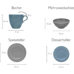 CreaTable Kombiservice »Stripes Colors«, (Set, 16 Tlg., Kaffeeservice Und Tafelservice Im Set, Für 4 Personen), Service, Neue Fahnenform, Umlaufendes Rillenrelief, Made In Europe -Creatable 5321297f0cad98536c390e03f5d06682