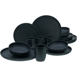 CreaTable Kombiservice »Uno«, (Set, 16 Tlg., Kaffeeservice Und Tafelservice Im Set, Für 4 Personen), Service, Schwarz, Harmonisch Ausbalancierte Form, Made In Europe