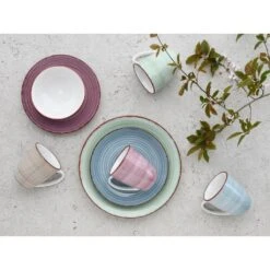 CreaTable Kombiservice »Samba«, (Set, 16 Tlg., Kaffeeservice Und Tafelservice Im Set, Für 4 Personen), Service, Handgemalter Spiraldekor, 4 Pastellfarben -Creatable 69e811944ac7c2036d427743d2a28a91