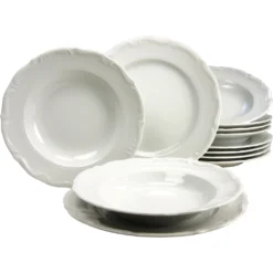 CreaTable Tafelservice »Maria Theresia«, (Set, 12 Tlg., Teller Set Für 6 Personen), Geschirr, Teller Set, Weiß, Mikrowellengeeignet
