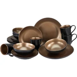 CreaTable Kombiservice »Glamour Gold«, (Set, 16 Tlg., Kaffeeservice Und Tafelservice Im Set, Für 4 Personen), Service, Metallische Farben