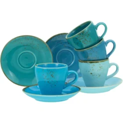 CreaTable Espressotasse »Kaffeetasse NATURE COLLECTION Aqua«, (Set, 8 Tlg.), Tassen Set, Aktuelle Blautöne Mit Sprenkel, 4 Tassen, 4 Untertassen