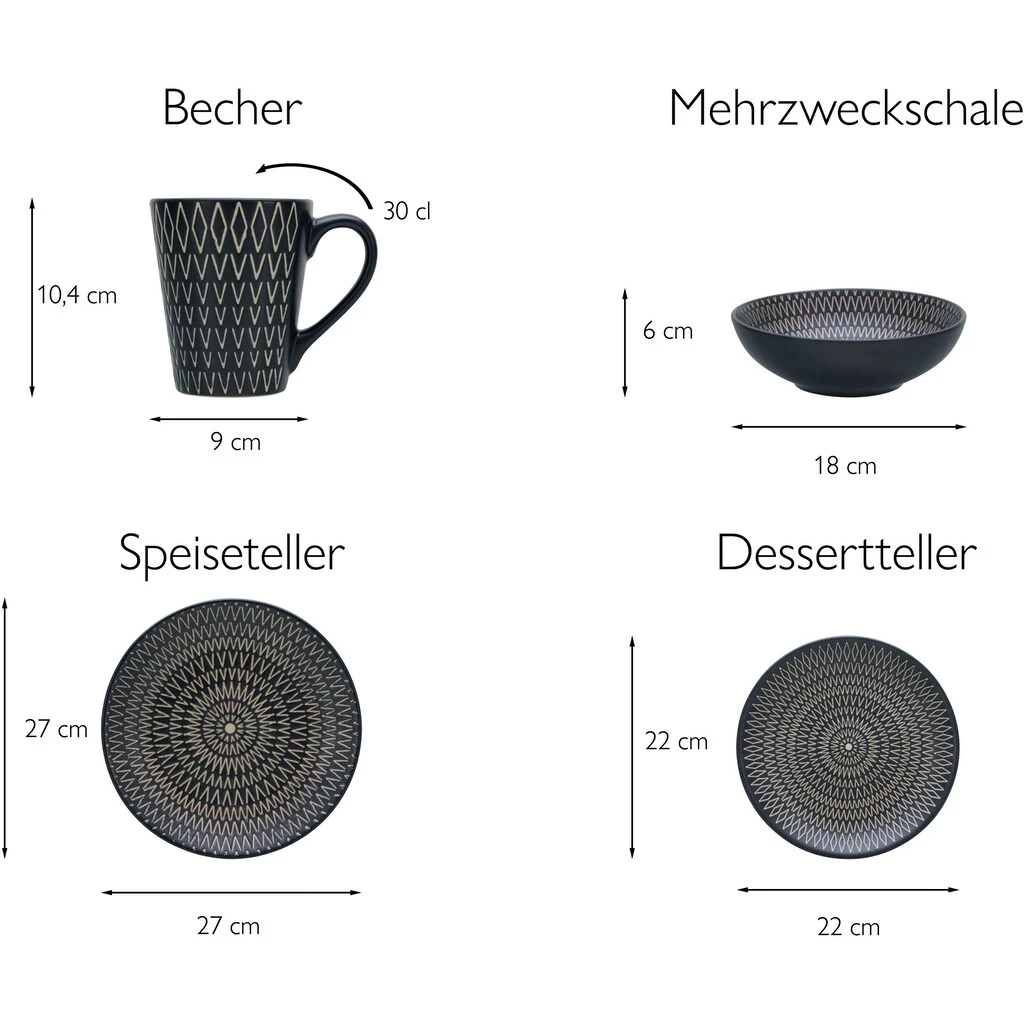 CreaTable Kombiservice »Crafted«, (Set, 16 tlg., Kaffeeservice und Tafelservice im Set, für 4 Personen), Service, schwarz, Rautenrelief, Ethnostyle CreaTable Kombiservice »Crafted«, (Set, 16 Tlg., Kaffeeservice Und Tafelservice Im Set, Für 4 Personen), Service, Schwarz, Rautenrelief, Ethnostyle -Creatable 7bed6807ad483420af432f8d32d212d9