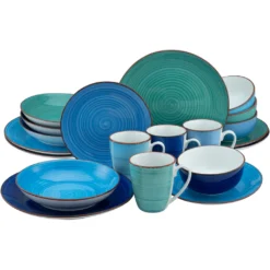 CreaTable Kombiservice »Copacabana«, (Set, 20 Tlg., Kaffeeservice Und Tafelservice Im Set, Für 4 Personen), Service, Handgemalter Spiraldekor, Moderne Coupeform