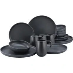 CreaTable Kombiservice »Uno Black«, (Set, 16 Tlg., Kaffeeservice Und Tafelservice Im Set, Für 4 Personen), Service, Schwarz, Mit Seidenmatter Spezialglasur, Made In Europe