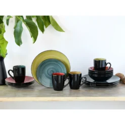 CreaTable Kombiservice »Samoa«, (Set, 16 Tlg., Kaffeeservice Und Tafelservice Im Set, Für 4 Personen), Service, Handgemaltes Spiraldekor -Creatable 874de1e745b3bf57cd7d76be9d26af69