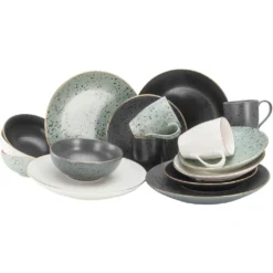 CreaTable Kombiservice »Industrial Gold«, (Set, 16 Tlg., Kaffeeservice Und Tafelservice Im Set, Für 4 Personen), Service, Sprenkelglasur