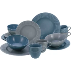 CreaTable Kombiservice »Stripes Colors«, (Set, 16 Tlg., Kaffeeservice Und Tafelservice Im Set, Für 4 Personen), Service, Neue Fahnenform, Umlaufendes Rillenrelief, Made In Europe