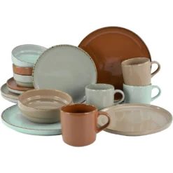 CreaTable Kombiservice »Terra Collection«, (Set, 16 Tlg., Kaffeeservice Und Tafelservice Im Set, Für 4 Personen), Service, 4 Angesagte Naturfarben, Glänzende Glasur, Made In Europe