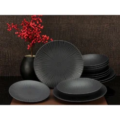 CreaTable Tafelservice »Vesuvio«, (Set, 12 Tlg., Teller Set Für 4 Personen), Service, Schwarz, Ausdrucksstarkes Relief, Made In Europe -Creatable 8dbd54e723292e692e338193f4733499