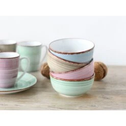 CreaTable Kombiservice »Samba«, (Set, 16 Tlg., Kaffeeservice Und Tafelservice Im Set, Für 4 Personen), Service, Handgemalter Spiraldekor, 4 Pastellfarben -Creatable 8fa4dbf16c51d096465399d70ad0f7d4