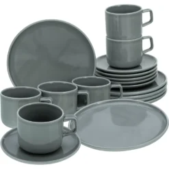 CreaTable Kaffeeservice »Chef Collection«, (Set, 18 Tlg., Kaffeegeschirr Für 6 Personen), Service, Flache Und Große Teller, Nordisches Design, Made In Europe