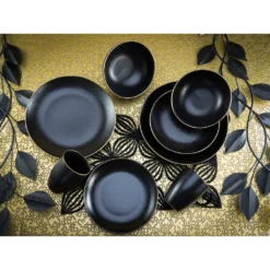 CreaTable Kombiservice »Industrial«, (Set, 16 Tlg., Kaffeeservice Und Tafelservice Im Set, Für 4 Personen), Service, Schwarze, Seidenmatte Sprenkelglasure; Goldrand -Creatable 9c4bfd92fece958db313772fd3497495