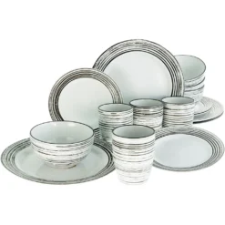 CreaTable Kombiservice »La Gomera«, (Set, 16 Tlg., Kaffeeservice Und Tafelservice Im Set, Für 4 Personen), Service, Kreisförmiges Schwarzes Relief, Ethno Style