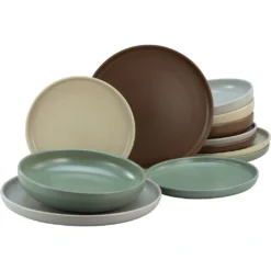 CreaTable Tafelservice »Uno Natural«, (Set, 12 Tlg., Teller Set Für 4 Personen), Service, Handwerkliche Optik In Natürlichen Farbtönen, Made In Europe