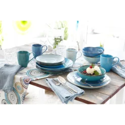 CreaTable Kombiservice »NATURE COLLECTION Aqua«, (Set, 16 Tlg., Kaffeeservice Und Tafelservice Im Set, Für 4 Personen), Service, Trendaktuelle Blau-Töne -Creatable a84a955eb14a362eea004582a2987413