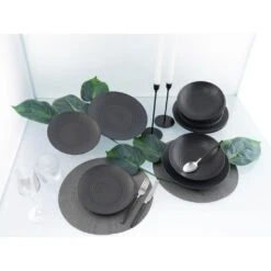 CreaTable Tafelservice »Lava Stone«, (Set, 12 Tlg., Teller Set Für 4 Personen), Service, Schwarz, Reliefdekor, Made In Europe -Creatable a99680b6078b04de760b56c15fdda7b3