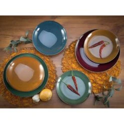 CreaTable Tafelservice »Marrakesch«, (Set, 12 Tlg., Teller Set Für 4 Personen), Service, Hochwertige, Glänzende Spezialglasur Mit Vintage Aussenrand -Creatable ae2a20c8102634028b737032291c6183