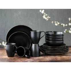 CreaTable Kombiservice »Industrial«, (Set, 16 Tlg., Kaffeeservice Und Tafelservice Im Set, Für 4 Personen), Service, Schwarze, Seidenmatte Sprenkelglasure; Goldrand -Creatable af559d7b669609c115b26dcd0c3d185b