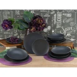 CreaTable Tafelservice »Soft Touch Black«, (Set, 12 Tlg., Teller Set Für 4 Personen), Service, Schwarz, Seidenmatte Glasur, Made In Europe -Creatable b3c5fe5b4b47ce107085685f10fbfd63