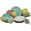 CreaTable Kombiservice »VINTAGE NATURE SORBET«, (Set, 16 Tlg., Kaffeeservice Und Tafelservice Im Set, Für 4 Personen), Service, Handgemalt, Gesprenkelt, Rustikales Aussenband