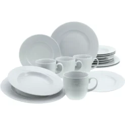 CreaTable Kombiservice »Classico«, (Set, 16 Tlg., Kaffeeservice Und Tafelservice Im Set, Für 4 Personen), Service, Weiß, Neue Fahnenform, Ausdrucksstarkes Relief