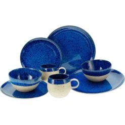 CreaTable Kombiservice »Deep Blue Sea«, (Set, 8 Tlg., Kaffeeservice Und Tafelservice Im Set, Für 2 Personen), Service, Organische Form, Jedes Stück Ist Ein Unikat, Made In Europe
