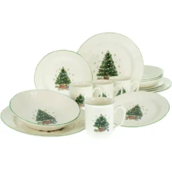 CreaTable Kombiservice »Tannenbaum Season«, (Set, 16 Tlg., Kaffeeservice Und Tafelservice Im Set, Für 4 Personen), Service, Tannenbaum-Motiv, Grünes Außenband