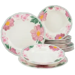 CreaTable Tafelservice »Rose«, (Set, 12 Tlg., Teller Set Für 6 Personen), Service, Premium-Porzellan, Made In Europe