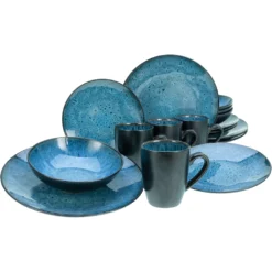CreaTable Kombiservice »Capri«, (Set, 16 Tlg., Kaffeeservice Und Tafelservice Im Set, Für 4 Personen), Service, Intensiv Blaue Reaktivfarbe, Bicolor