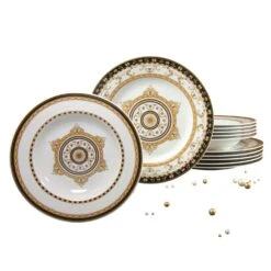 12-tlg. Tafelservice Majestosa In Weiß/Schwarz