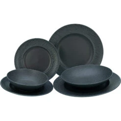 CreaTable Rondo SCHIEFER Teller Set 12 Teilig In Schwarz