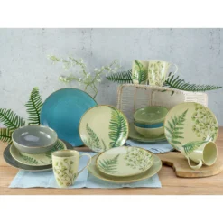 CreaTable Kombiservice »Botanica«, (Set, 16 Tlg., Kaffeeservice Und Tafelservice Im Set, Für 4 Personen), Service, Mix Aus Unifarbenem Dekor In Kombination Mit Blattmotiven -Creatable d4cb7d4d032c45faa66a484d02212713
