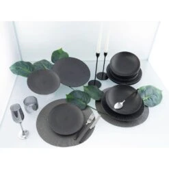 CreaTable Tafelservice »Vesuvio«, (Set, 12 Tlg., Teller Set Für 4 Personen), Service, Schwarz, Ausdrucksstarkes Relief, Made In Europe -Creatable d586401e554533911a21c5d303c34cbc