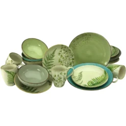 CreaTable Kombiservice »Botanica«, (Set, 16 Tlg., Kaffeeservice Und Tafelservice Im Set, Für 4 Personen), Service, Mix Aus Unifarbenem Dekor In Kombination Mit Blattmotiven