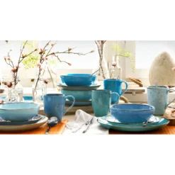 CreaTable Kombiservice »NATURE COLLECTION Aqua«, (Set, 16 Tlg., Kaffeeservice Und Tafelservice Im Set, Für 4 Personen), Service, Trendaktuelle Blau-Töne -Creatable de510cfcfddafe8370529d4ba86e04c7