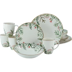 CreaTable Kombiservice »Greenery Leaves«, (Set, 16 Tlg., Kaffeeservice Und Tafelservice Im Set, Für 4 Personen), Service, Traditionelles Blumen- Und Farnmotiv