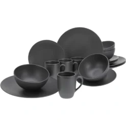CreaTable Kombiservice »Soft Touch Black«, (Set, 16 Tlg., Kaffeeservice Und Tafelservice Im Set, Für 4 Personen), Service, Schwarz, Seidenmatte Glasur, Made In Europe