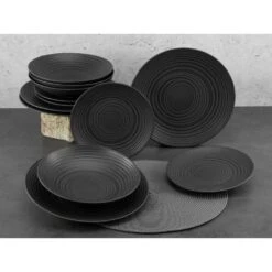 CreaTable Tafelservice »Lava Stone«, (Set, 12 Tlg., Teller Set Für 4 Personen), Service, Schwarz, Reliefdekor, Made In Europe -Creatable e986a640293171c2f64fb92583478c75