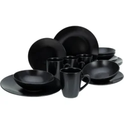 CreaTable Kombiservice »Black Matt«, (Set, 16 Tlg., Kaffeeservice Und Tafelservice Im Set, Für 4 Personen), Service, Schwarz, Trendige Coupeform