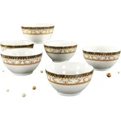 CreaTable Müslischale »Majestosa«, 6 Tlg., Aus Porzellan, Salatschale, Snackschale, Weiß, Dekor Schwarz Abgesetzt, Ø 12 Cm